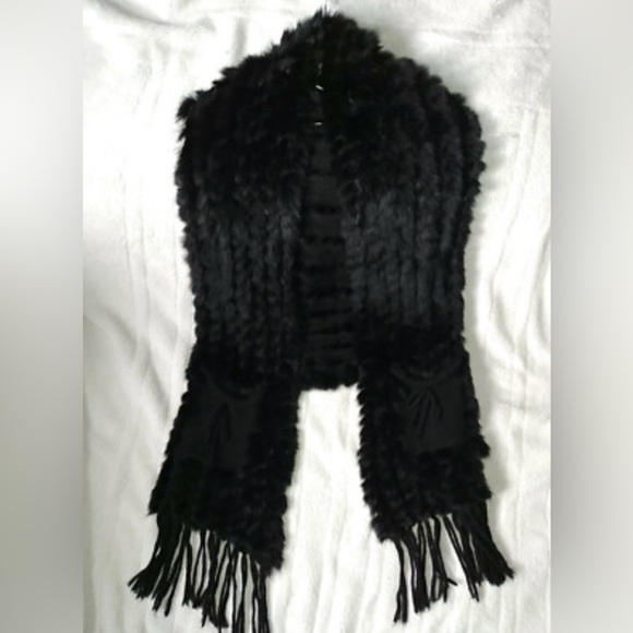 FURLUX Coquette Stylish Casual Chic Black Fur Scarf/Vest Fringes Y2K Size S - Picture 2 of 7